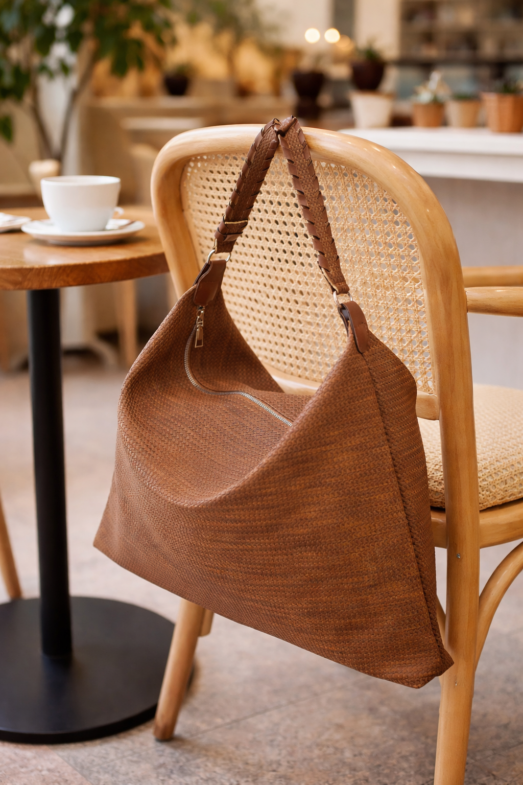 Örgülü Salaş Omuz Çantası Taba