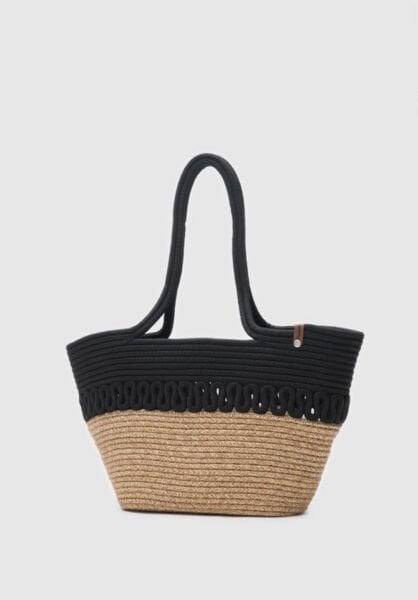 Handmade Hasır Omuz Çantası Siyah