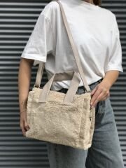 Pelüş Omuz Çantası Krem