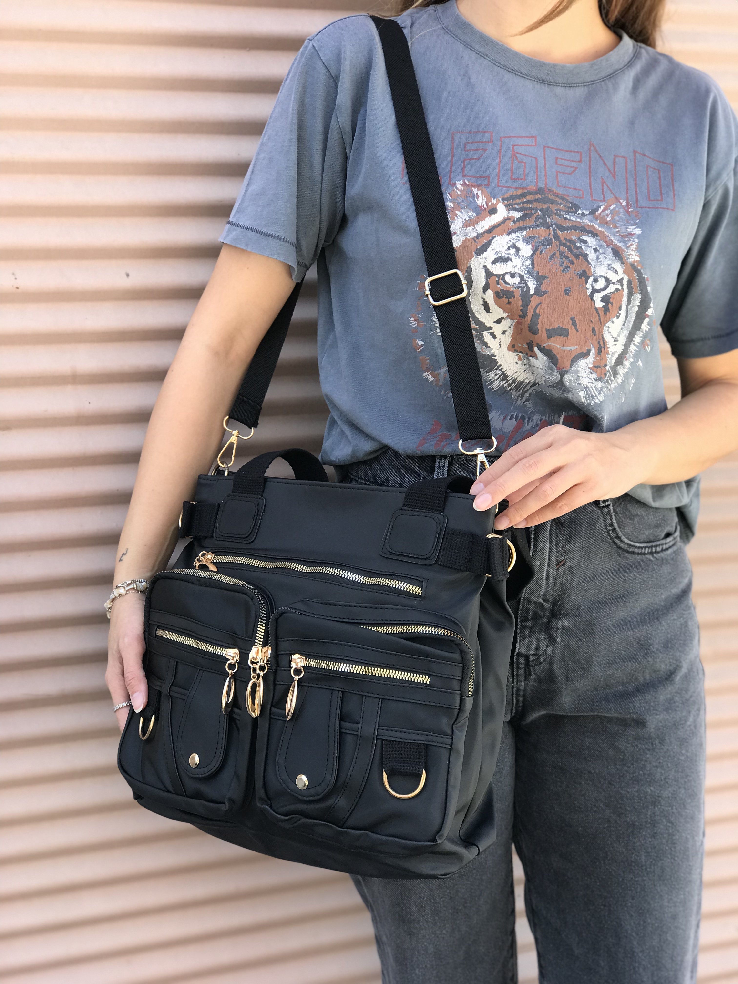 Bol Fermuarlı Kadın Omuz Çantası Siyah