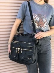 Bol Fermuarlı Kadın Omuz Çantası Siyah