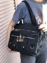 Bol Fermuarlı Kadın Omuz Çantası Siyah