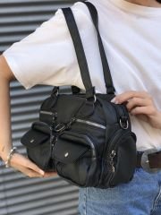 Bol Gözlü Yıkanmış Deri Kadın Omuz Çantası