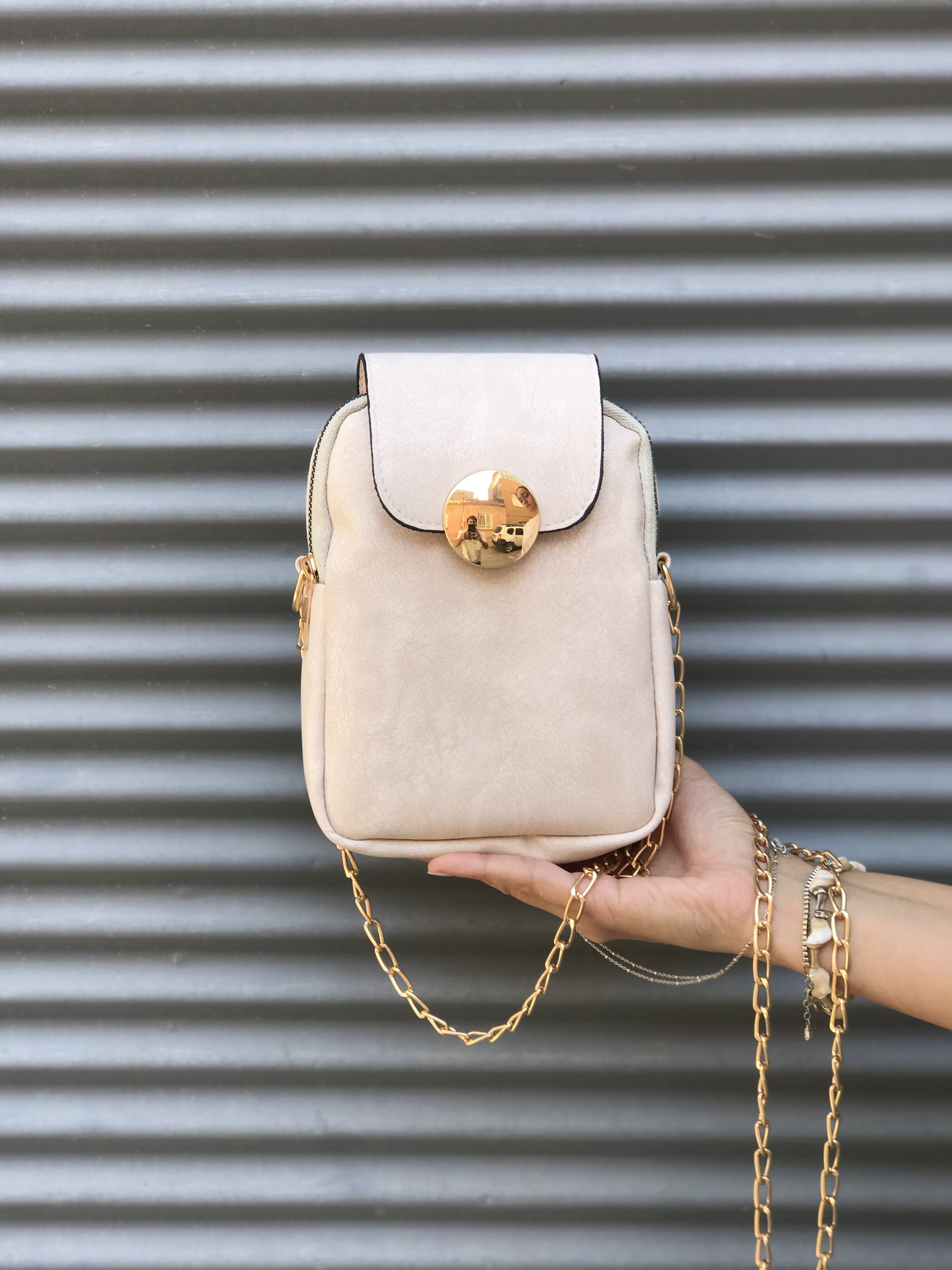 Telefon Ve Omuz Çantası Krem