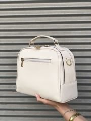 Bol Fermuarlı Kadın Omuz Çantası Krem