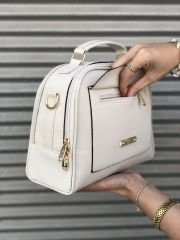 Bol Fermuarlı Kadın Omuz Çantası Krem