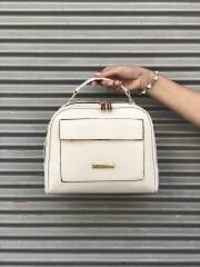 Bol Fermuarlı Kadın Omuz Çantası Krem