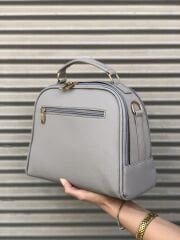 Bol Fermuarlı Kadın Omuz Çantası Gri