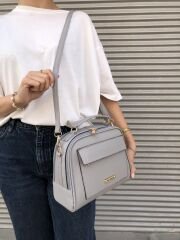 Bol Fermuarlı Kadın Omuz Çantası Gri