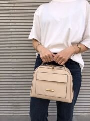 Bol Fermuarlı Kadın Omuz Çantası Nude