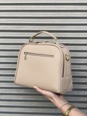 Bol Fermuarlı Kadın Omuz Çantası Nude