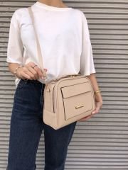 Bol Fermuarlı Kadın Omuz Çantası Nude