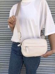 Önü Cepli Çapraz Çanta Krem