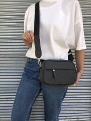 Önü Cepli Çapraz Çanta Koyu Gri