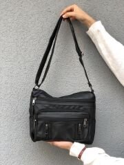 Bol Fermuarlı Yıkanmış Deri Kadın Çapraz Çanta Siyah