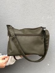 Bol Fermuarlı Yıkanmış Deri Kadın Çapraz Çanta Yeşil