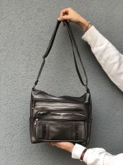 Bol Fermuarlı Yıkanmış Deri Kadın Çapraz Çanta Gümüş