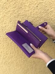 Bol Kartlıklı Yumuşak Deri Portföy Cüzdan Mor